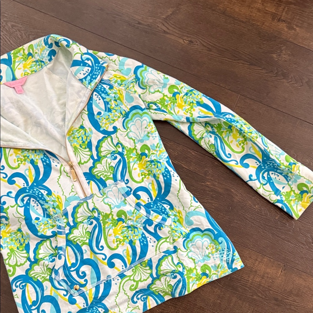 Lilly Pulitzer Sweatshirt Womens Medium Skipper Popover 1/2 Zip Crystal Coast - Picture 5 of 7